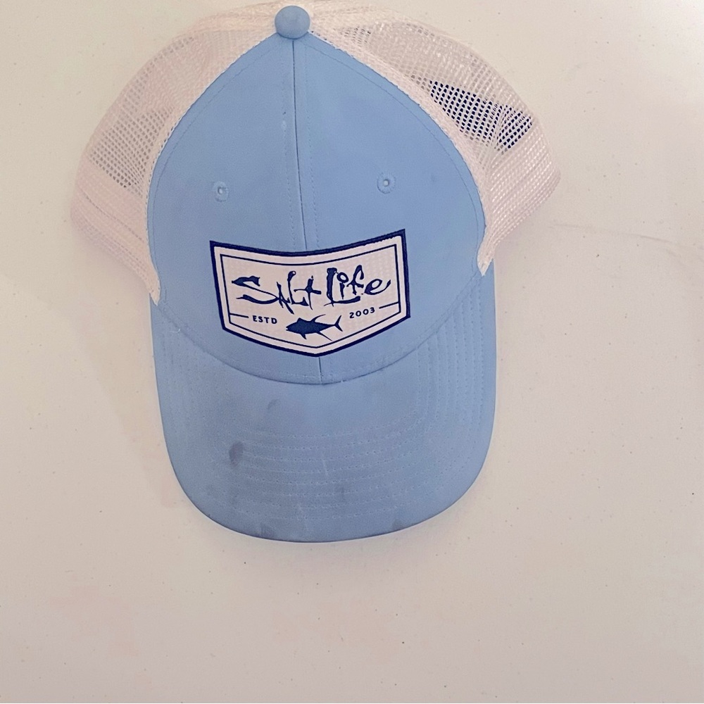 Salt life baseball cap light blue with white accents